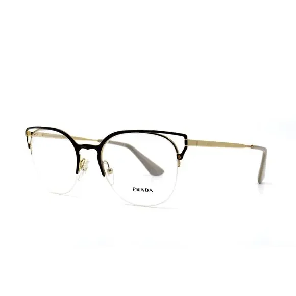 PRADA PR 64U 98R1O1 BROWN GOLD DEMO LENS AUTHENTIC EYEGLASSES FRAME - Picture 1 of 12